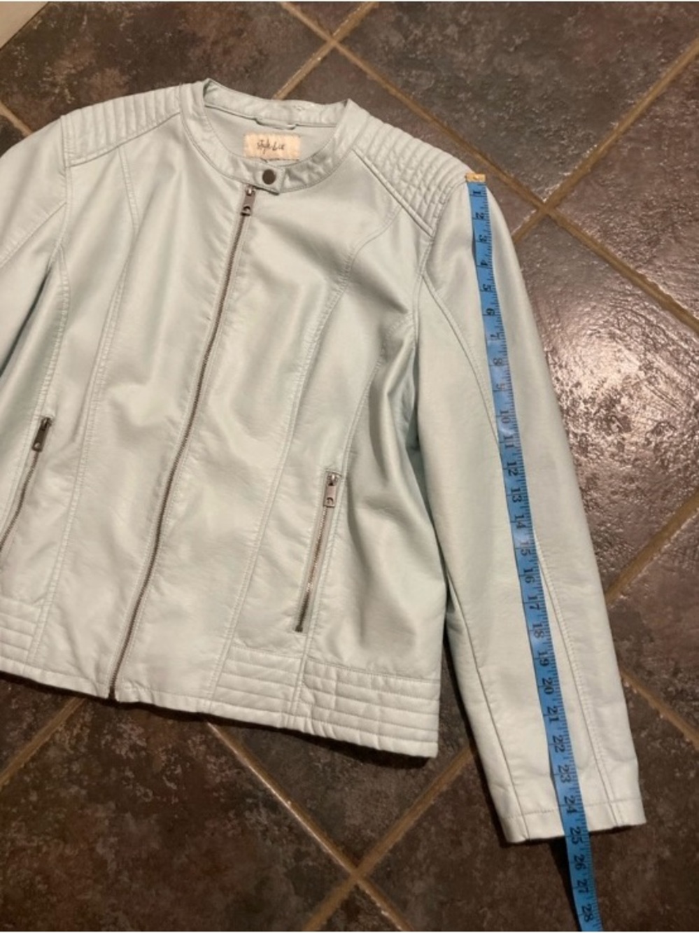 Style & Co. Pale Blue Faux Leather Moto Jacket Women’s Size L - Picture 4 of 10